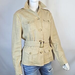 Lauren Ralph Lauren Casablanca Linen Silk Tan & Gold Shimmer Safari Jacket